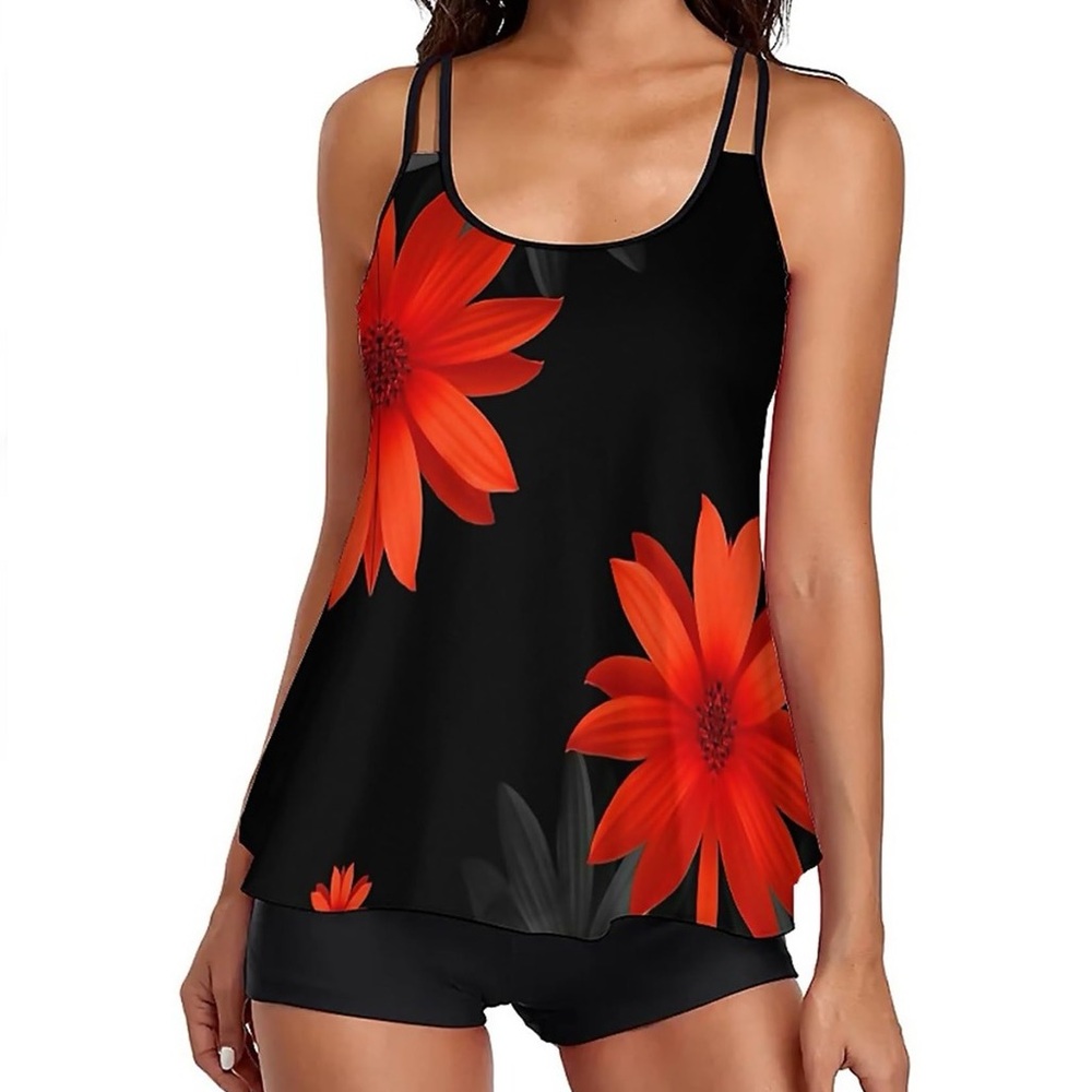 Urchics Red Floral Tankini